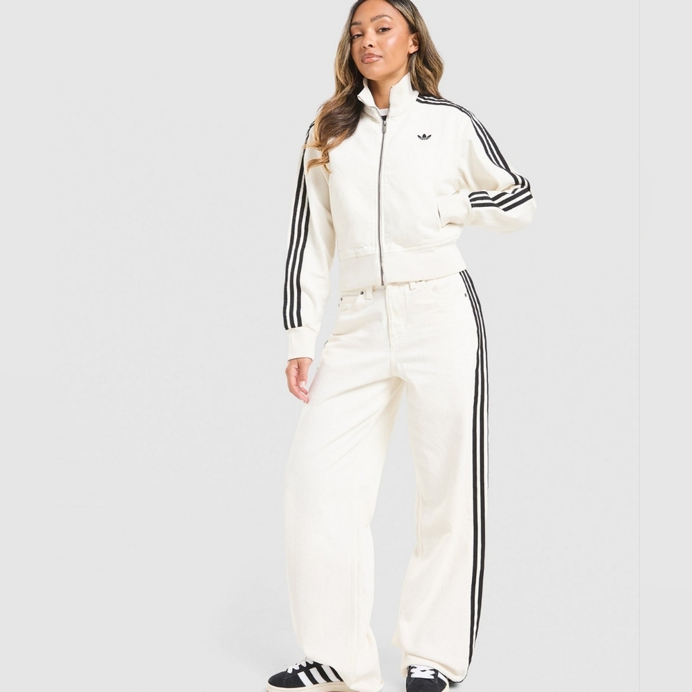Adidas Women's Firebird Track Pants Denim White Jeans Cloud White Bnwt - Picture 3 of 10
